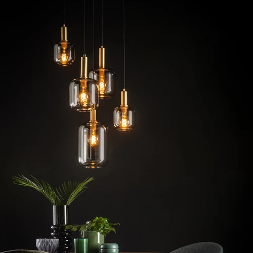 Lucide JOANET - Pendant light - Ø 66 cm - 5xE27 - Smoke Grey - atmosphere 1